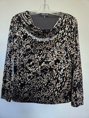 Women's Jones New York Petite Large Black & Gold Soft Faux Velvet Winter Blouse